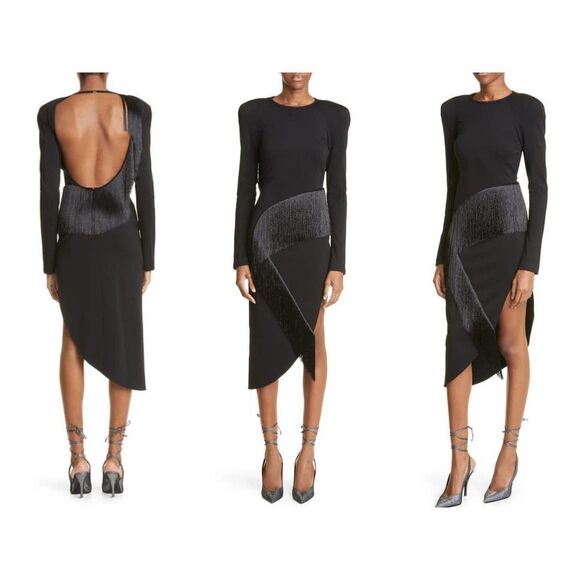 The Attico panelled long-sleeved midi dress black IT44 US8 - Picture 4 of 13